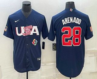 Mens USA Baseball #28 Nolan Arenado 2023 Navy World Baseball Classic Stitched Jerseys